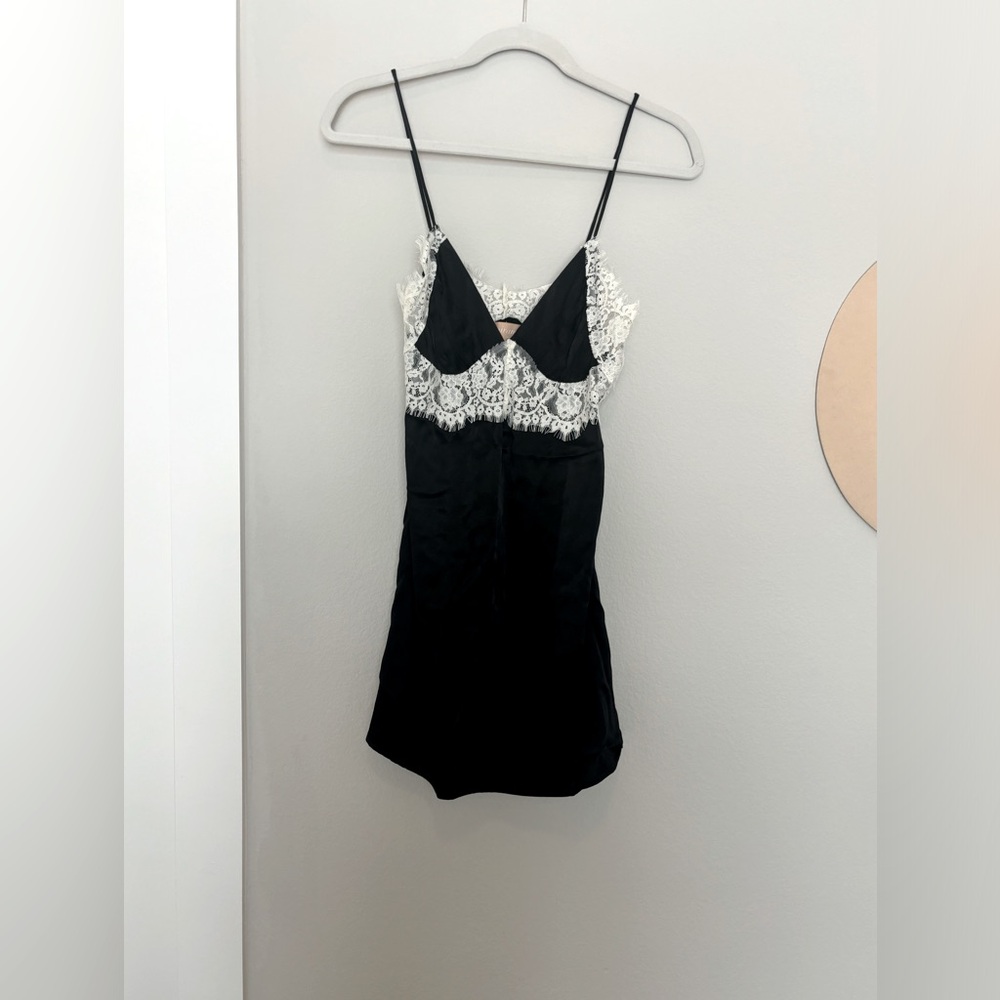 Sexy silk black with cream lace. Short!